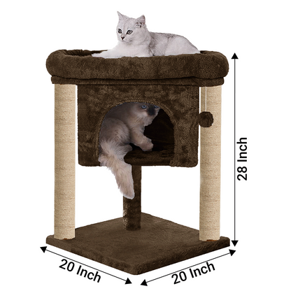 Furrlovers Cat & Kitten Scratching Post Activity Tree with Plush Fur, Jute Rope & Detachable Bed (Brown)
