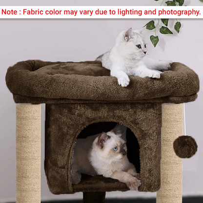 Furrlovers Cat & Kitten Scratching Post Activity Tree with Plush Fur, Jute Rope & Detachable Bed (Brown)