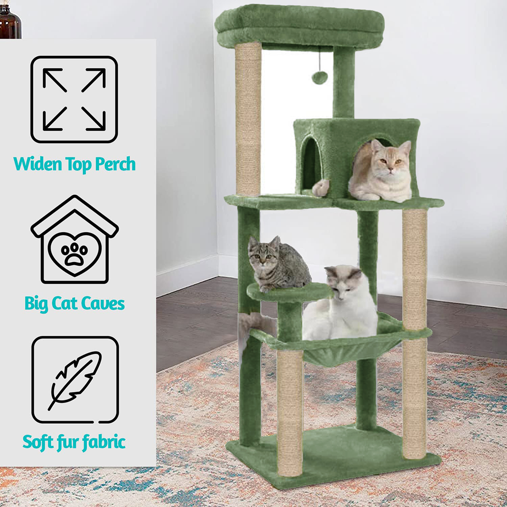 Furrlovers Cat Tree with Condo, Hammock, Hanging Ball & Jute Rope Scratching Posts (Green)