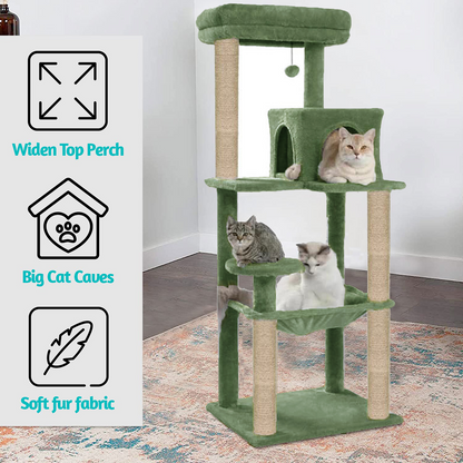 Furrlovers Cat Tree with Condo, Hammock, Hanging Ball & Jute Rope Scratching Posts (Green)