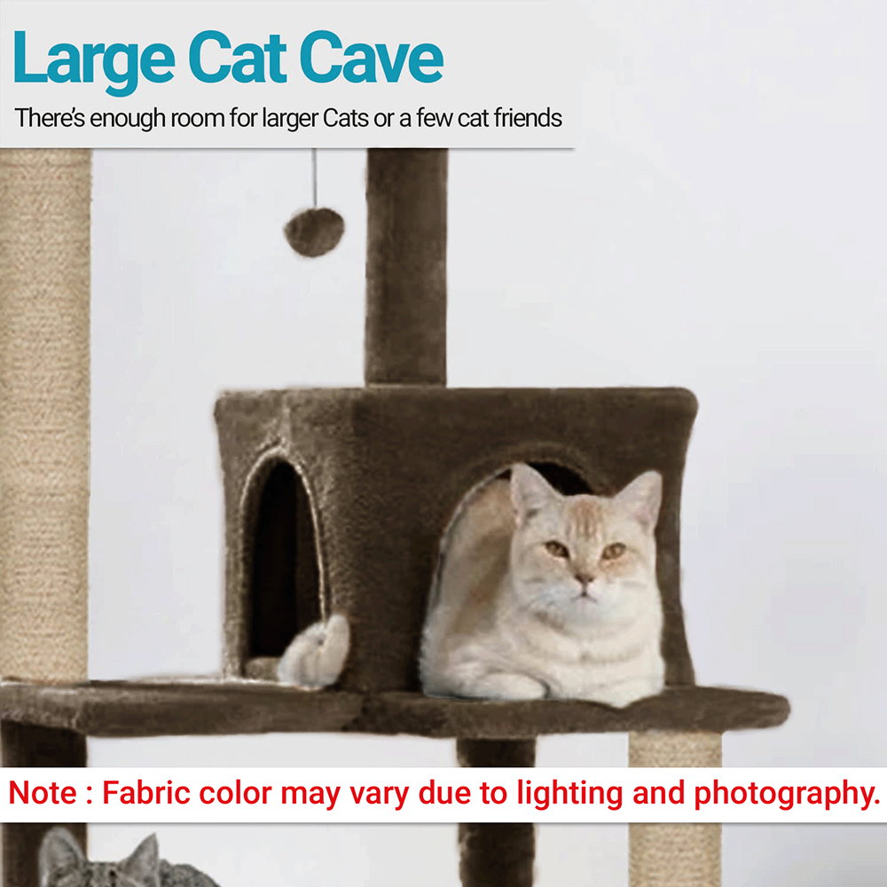 Furrlovers Cat Tree with Condo, Hammock, Hanging Ball & Jute Rope Scratching Posts (Brown)