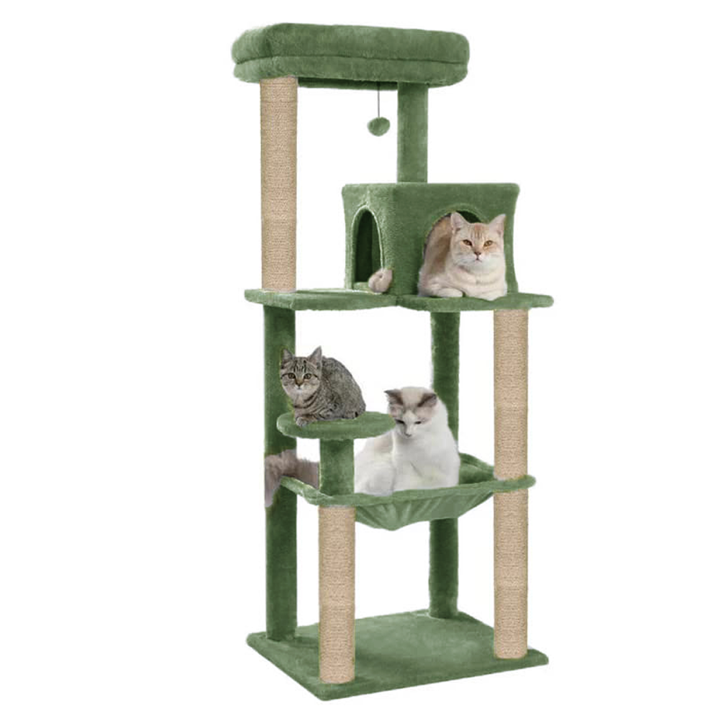 Furrlovers Cat Tree with Condo, Hammock, Hanging Ball & Jute Rope Scratching Posts (Green)