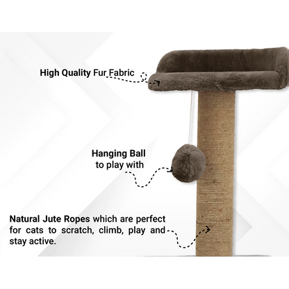 Furrlovers Two Floor Soft Fur Activity Cat Tree for Kittens & Cats with Scratching Post, Natural Sisal Rope & Hanging Ball (Brown)