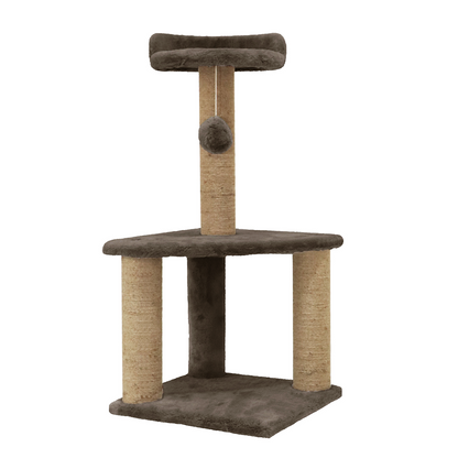 Furrlovers Two Floor Soft Fur Activity Cat Tree for Kittens & Cats with Scratching Post, Natural Sisal Rope & Hanging Ball (Brown)