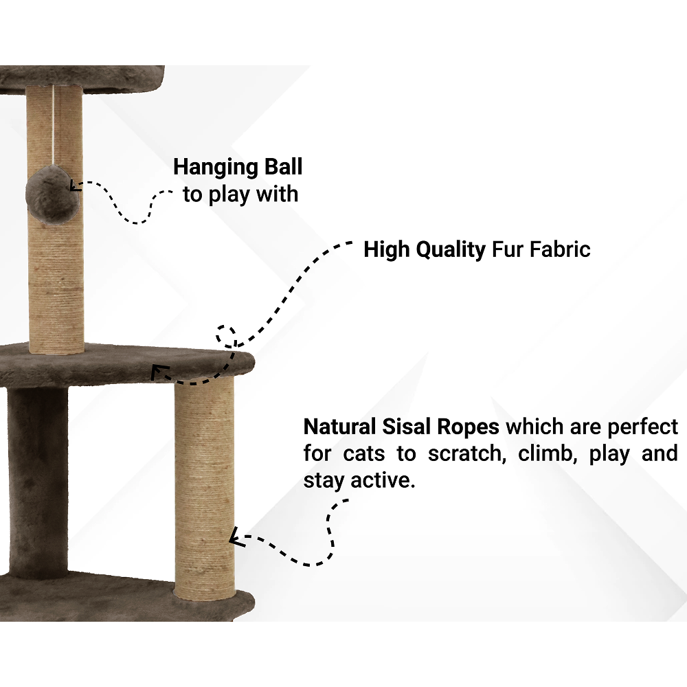 Furrlovers Two Floor Soft Fur Activity Cat Tree for Kittens & Cats with Scratching Post, Natural Sisal Rope & Hanging Ball (Brown)