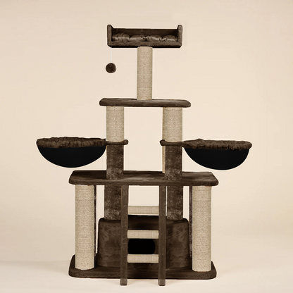 Furrlovers Fur Fabric Cat Tree with Hammocks, Condo & Jute Rope Scratching Posts (Brown)