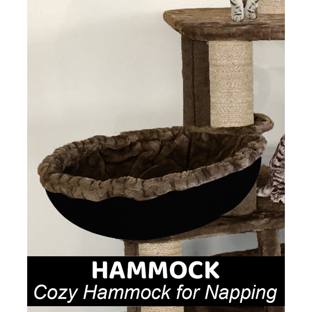 Furrlovers Fur Fabric Cat Tree with Hammocks, Condo & Jute Rope Scratching Posts (Brown)
