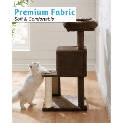 Furrlovers Fur Fabric Cat Tree with Ladder, Hanging Toy & Jute Rope Scratching Post (Brown)