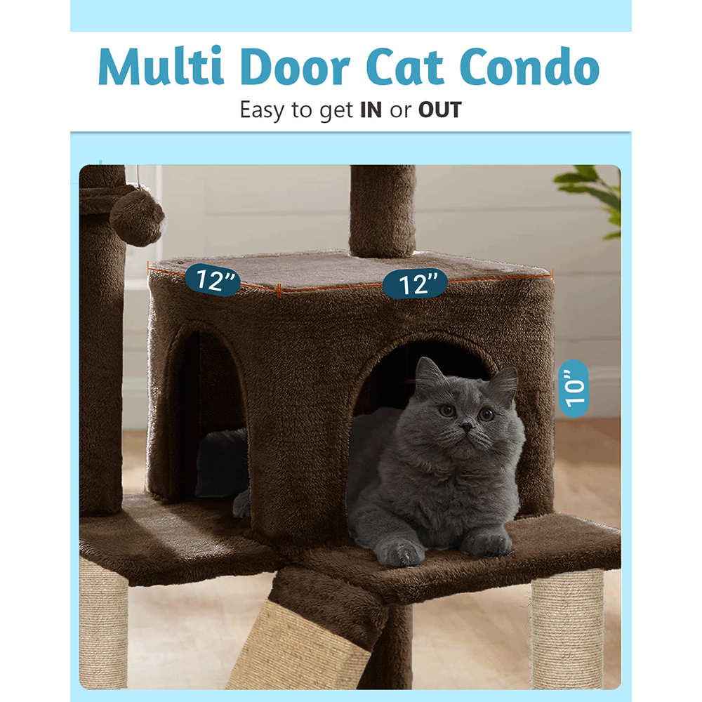 Furrlovers Fur Fabric Cat Tree with Ladder, Hanging Toy & Jute Rope Scratching Post (Brown)