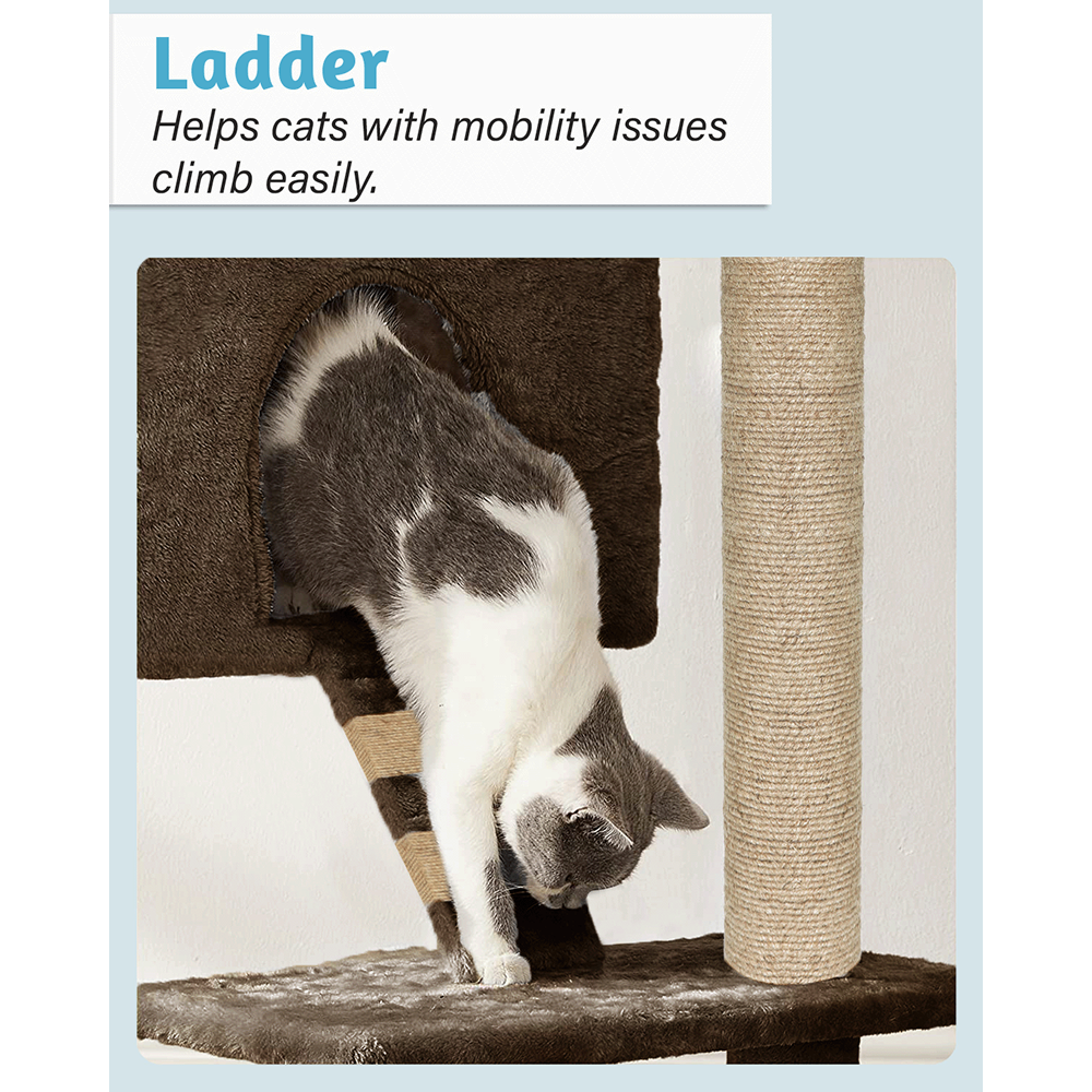 Furrlovers Fur Fabric Multilevel Activity Tree with Detachable Bed & Climbing Ladder for Cats (Brown)