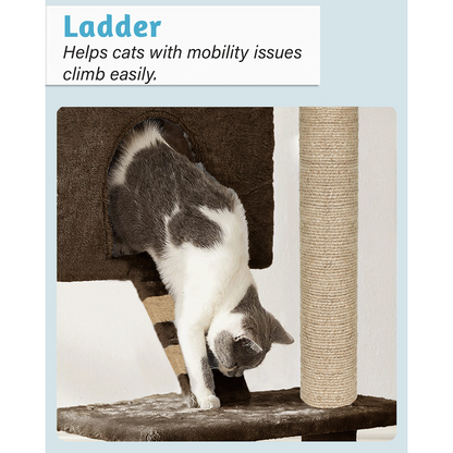 Furrlovers Fur Fabric Multilevel Activity Tree with Detachable Bed & Climbing Ladder for Cats (Brown)