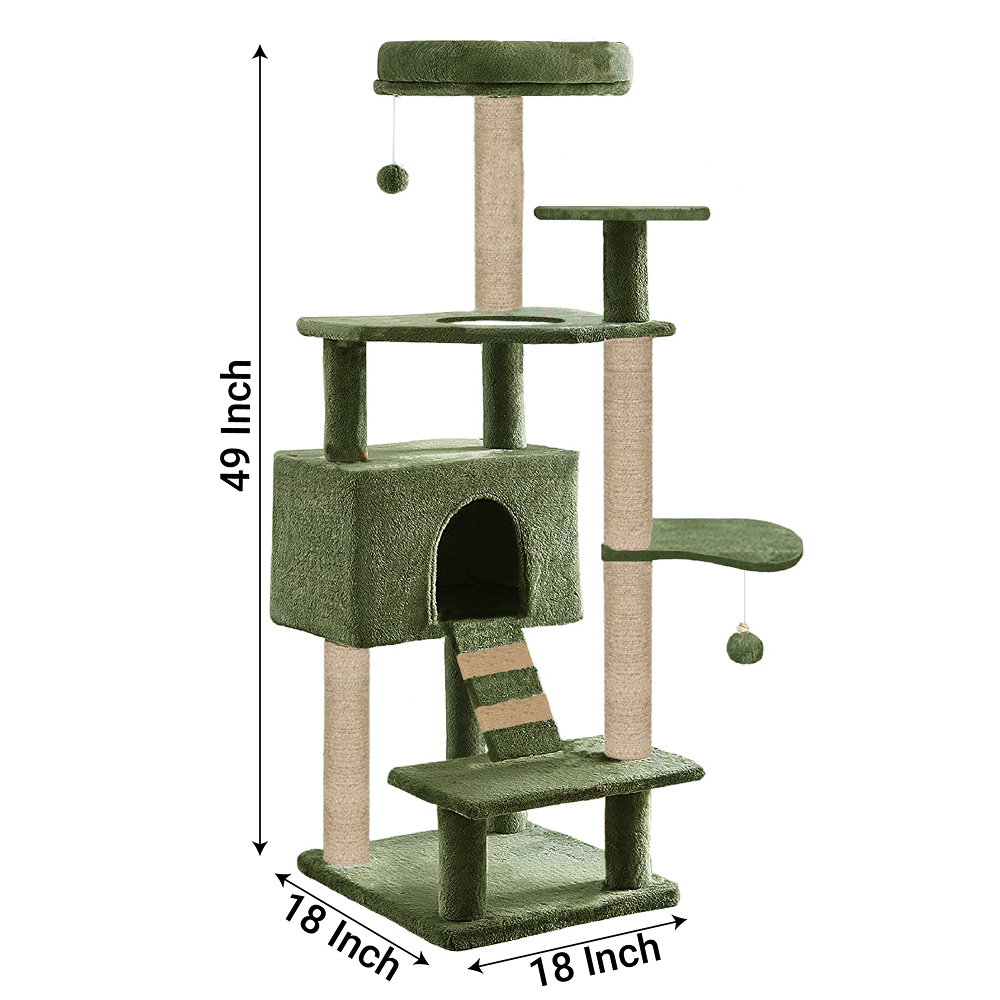 Furrlovers Fur Fabric Multilevel Activity Tree with Detachable Bed & Climbing Ladder for Cats (Green)