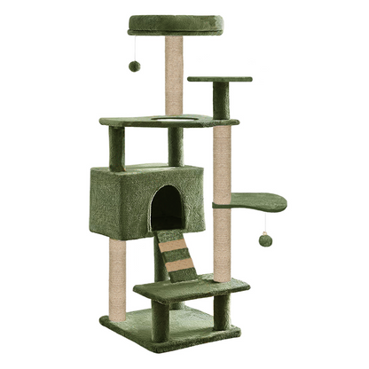 Furrlovers Fur Fabric Multilevel Activity Tree with Detachable Bed & Climbing Ladder for Cats (Green)