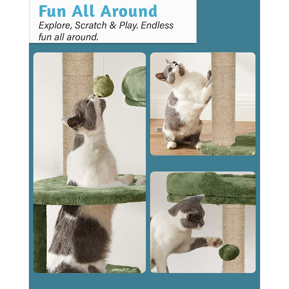 Furrlovers Fur Fabric Multilevel Activity Tree with Detachable Bed & Climbing Ladder for Cats (Green)