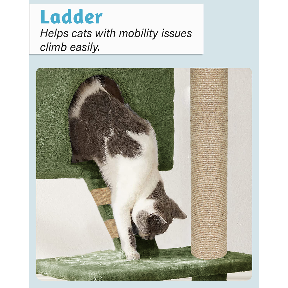 Furrlovers Fur Fabric Multilevel Activity Tree with Detachable Bed & Climbing Ladder for Cats (Green)