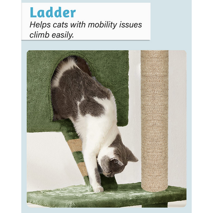 Furrlovers Fur Fabric Multilevel Activity Tree with Detachable Bed & Climbing Ladder for Cats (Green)