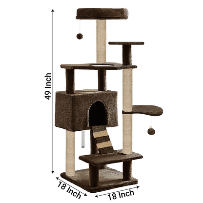 Furrlovers Fur Fabric Multilevel Activity Tree with Detachable Bed & Climbing Ladder for Cats (Brown)