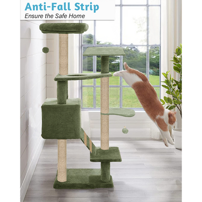 Furrlovers Fur Fabric Multilevel Activity Tree with Detachable Bed & Climbing Ladder for Cats (Green)