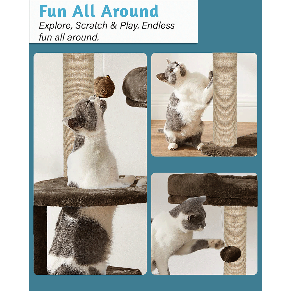 Furrlovers Fur Fabric Multilevel Activity Tree with Detachable Bed & Climbing Ladder for Cats (Brown)