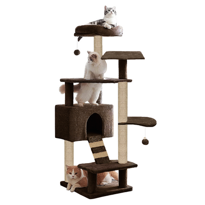 Furrlovers Fur Fabric Multilevel Activity Tree with Detachable Bed & Climbing Ladder for Cats (Brown)