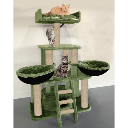 Furrlovers Fur Fabric Cat Tree with Hammocks, Condo & Jute Rope Scratching Posts (Green)