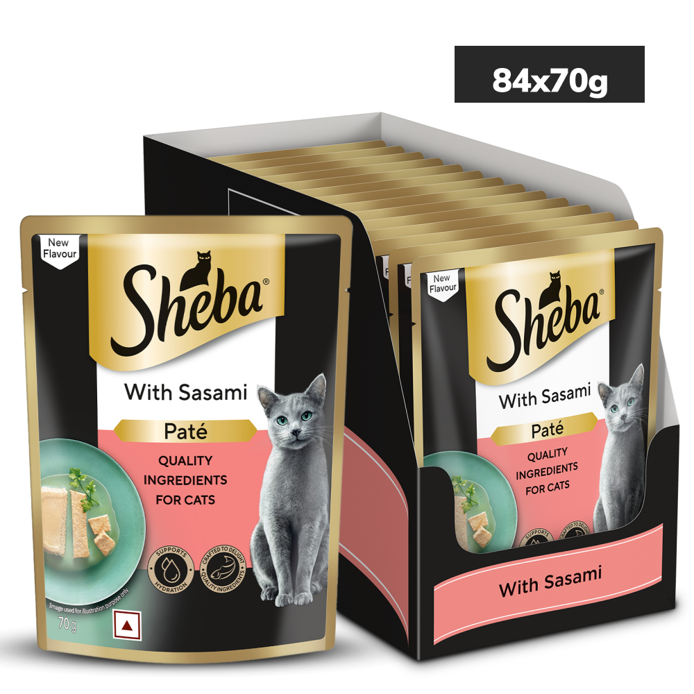 Sheba Sasami Pate Wet Food and Duo Tuna & Chicken, Salmon & Tuna, Chicken & Salmon Crunchy Treats Combo for Adult Cat