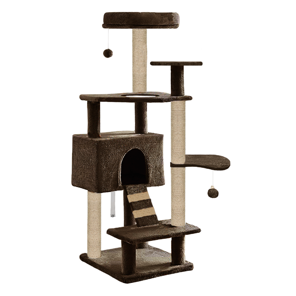 Furrlovers Fur Fabric Multilevel Activity Tree with Detachable Bed & Climbing Ladder for Cats (Brown)