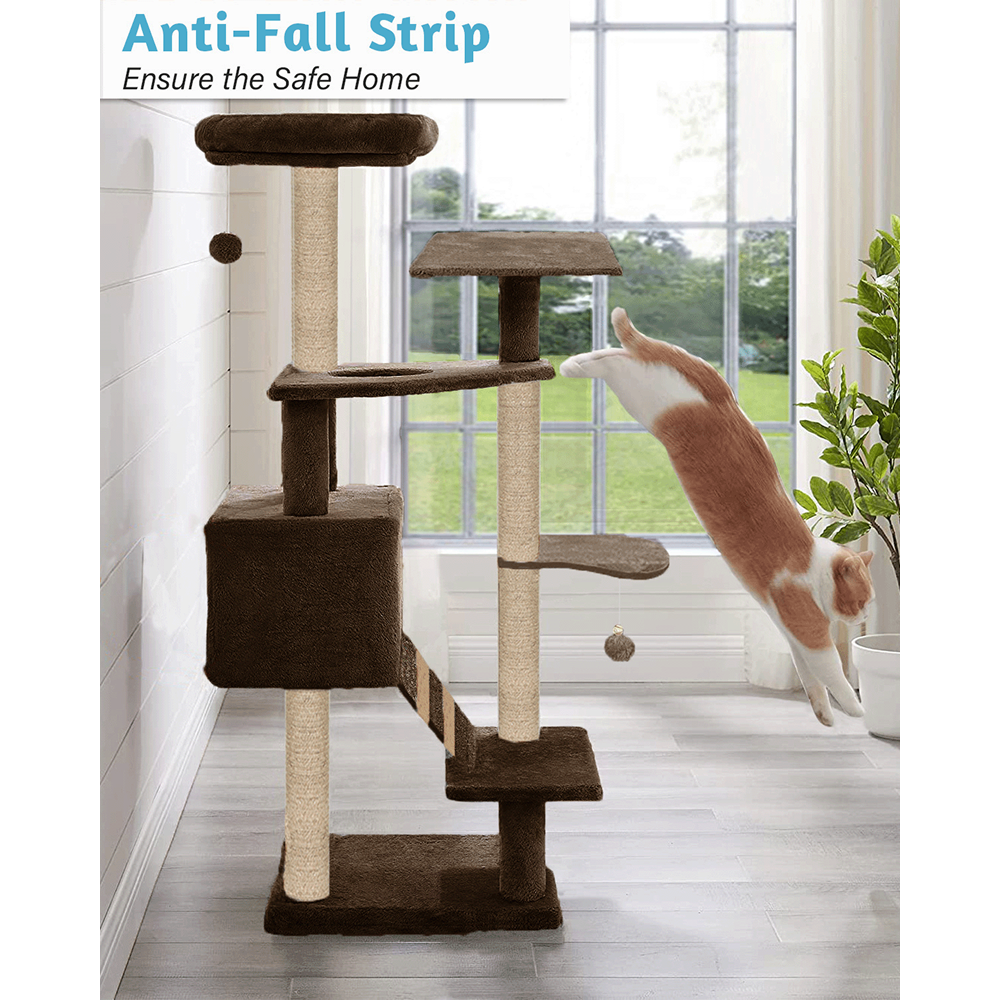 Furrlovers Fur Fabric Multilevel Activity Tree with Detachable Bed & Climbing Ladder for Cats (Brown)