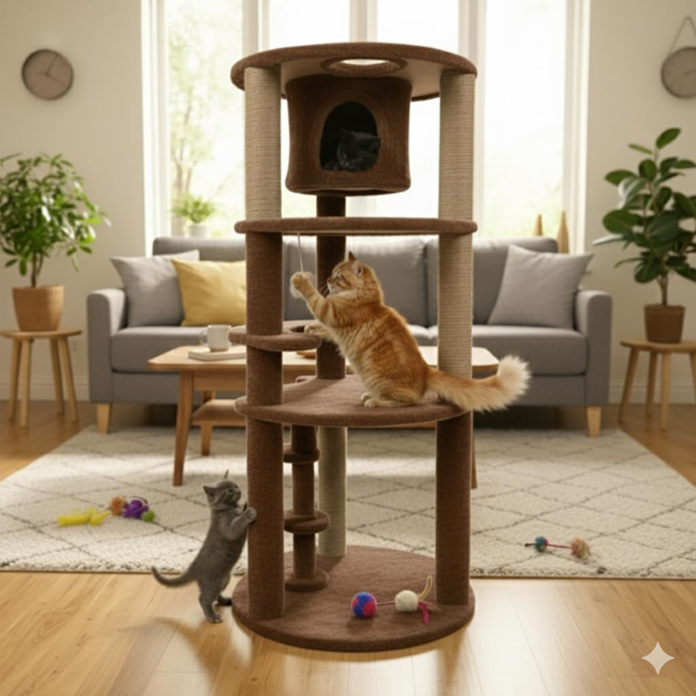 Furrlovers Multi Level Cat Tree with Condo & Jute Scratching Posts (Brown)