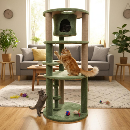 Furrlovers Multi Level Cat Tree with Condo & Jute Scratching Posts (Green)