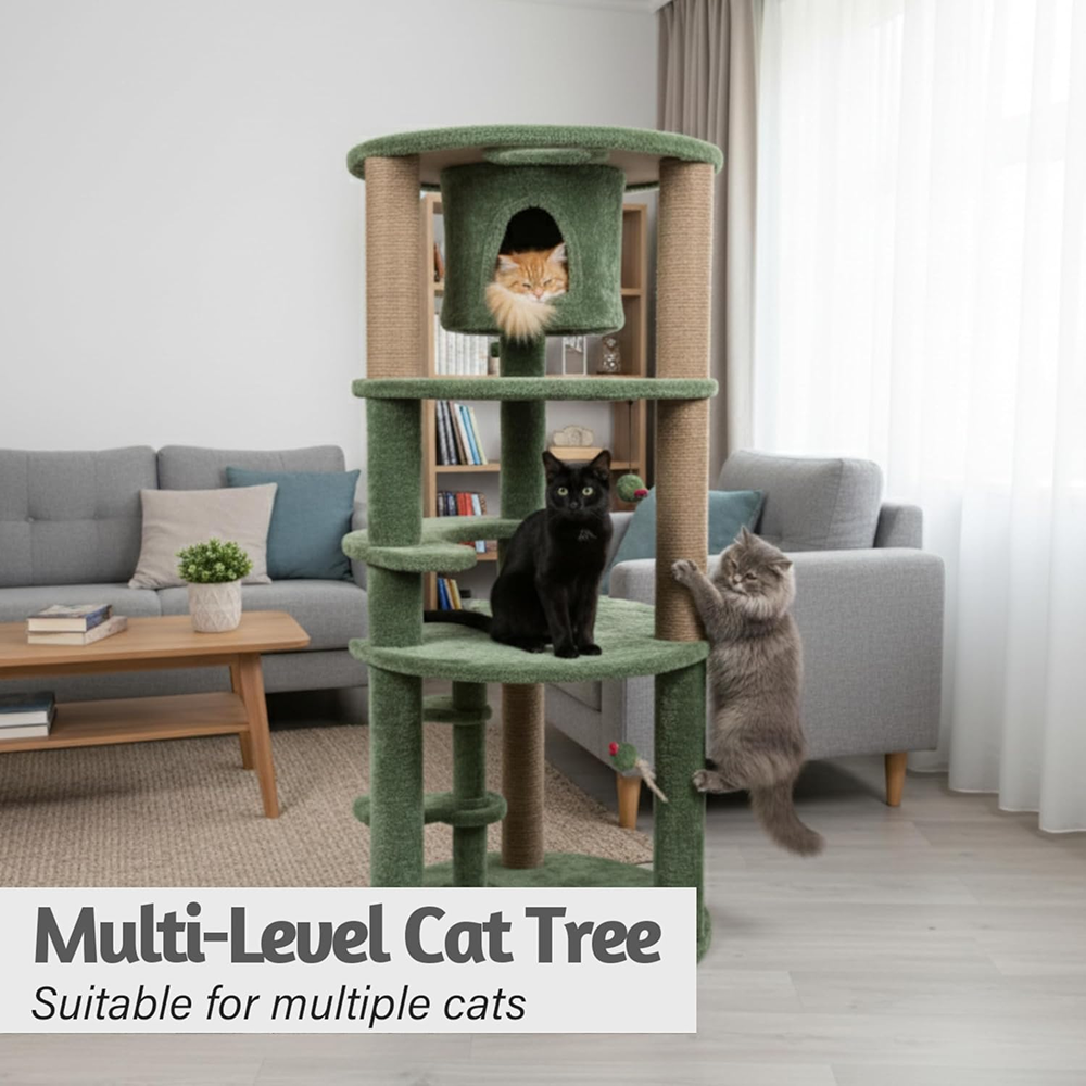 Furrlovers Multi Level Cat Tree with Condo & Jute Scratching Posts (Green)