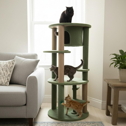 Furrlovers Multi Level Cat Tree with Condo & Jute Scratching Posts (Green)