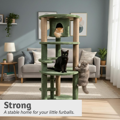 Furrlovers Multi Level Cat Tree with Condo & Jute Scratching Posts (Green)