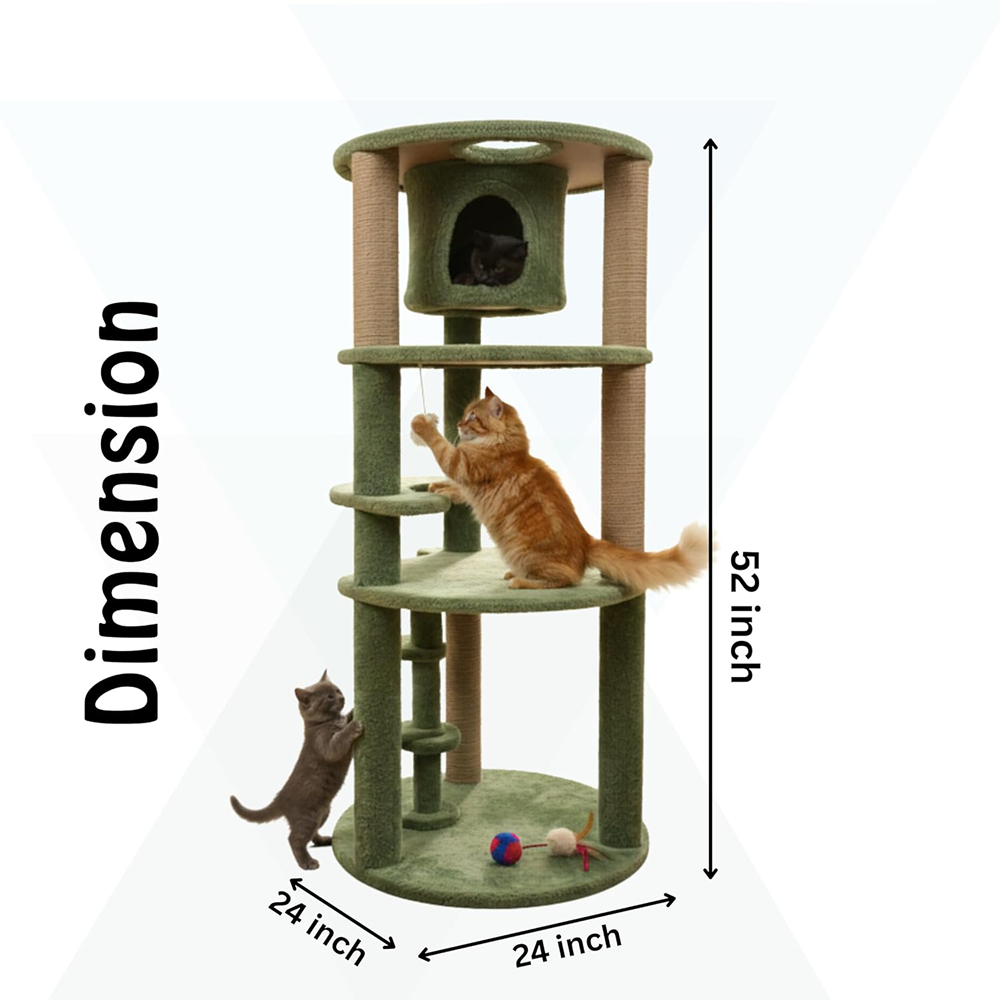 Furrlovers Multi Level Cat Tree with Condo & Jute Scratching Posts (Green)