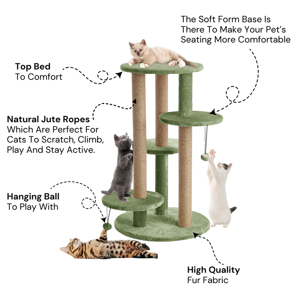 Furrlovers Multi Level Cat Tree with Scratching Posts & Platforms (Green)
