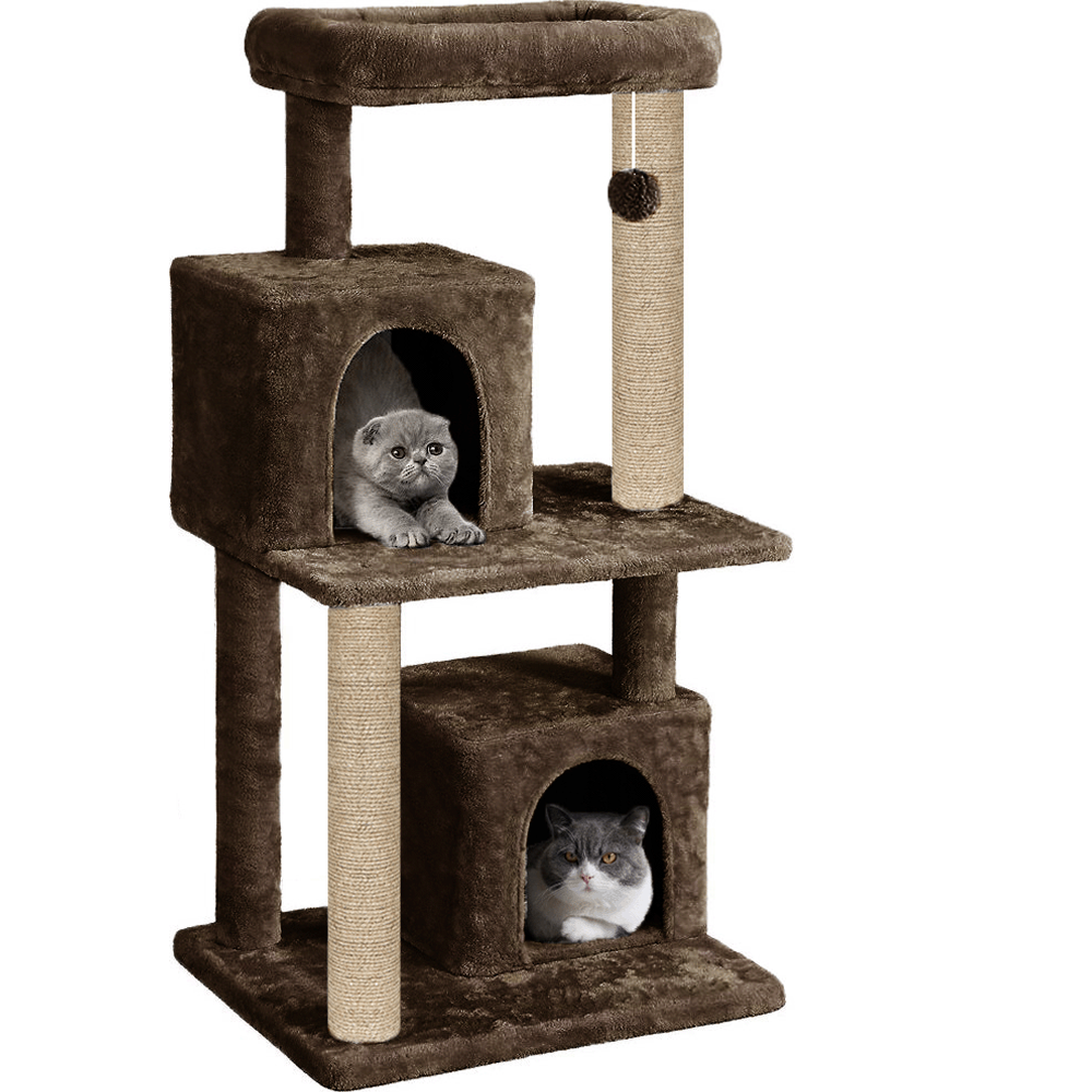 Furrlovers Multi Level Plush Cat Tree with Jute Scratching Posts & 2 Condos (Brown)