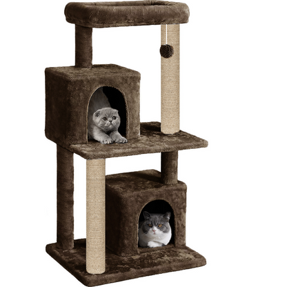 Furrlovers Multi Level Plush Cat Tree with Jute Scratching Posts & 2 Condos (Brown)