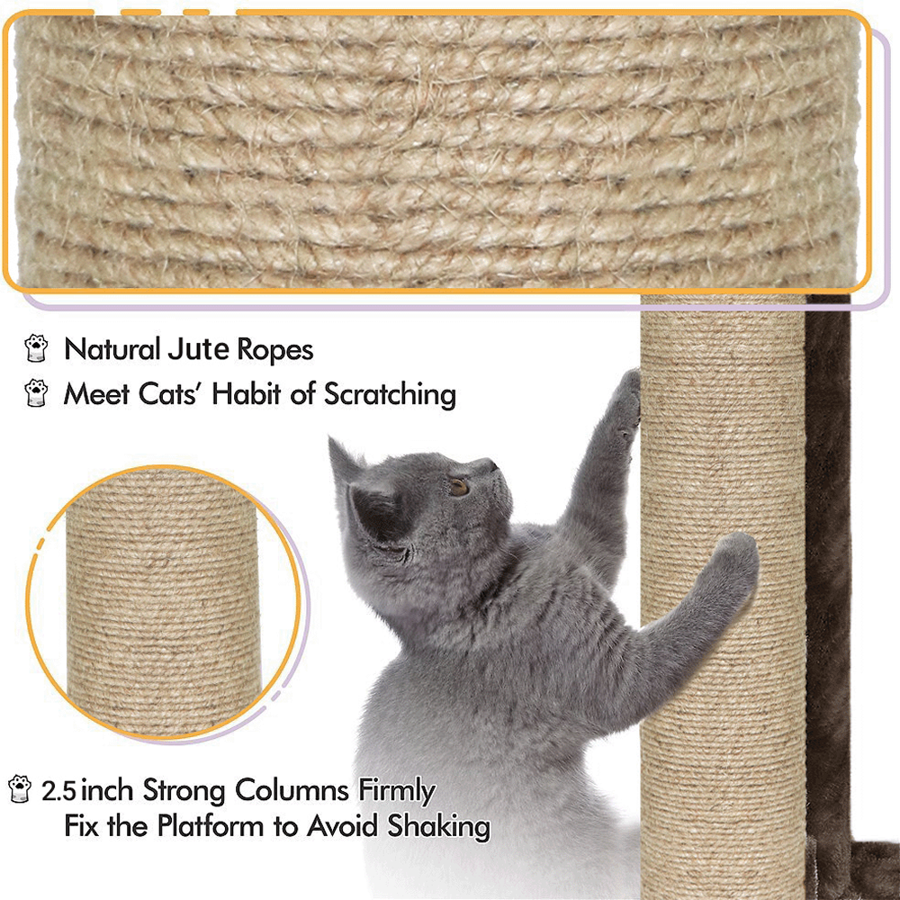 Furrlovers Multi Level Plush Cat Tree with Jute Scratching Posts & 2 Condos (Brown)