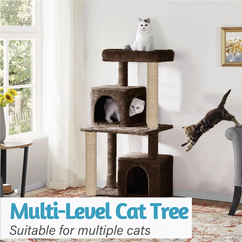 Furrlovers Multi Level Plush Cat Tree with Jute Scratching Posts & 2 Condos (Brown)