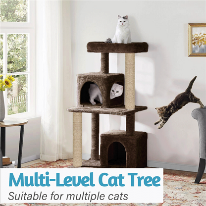 Furrlovers Multi Level Plush Cat Tree with Jute Scratching Posts & 2 Condos (Brown)