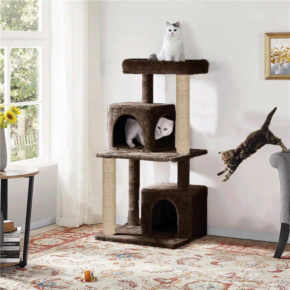 Furrlovers Multi Level Plush Cat Tree with Jute Scratching Posts & 2 Condos (Brown)