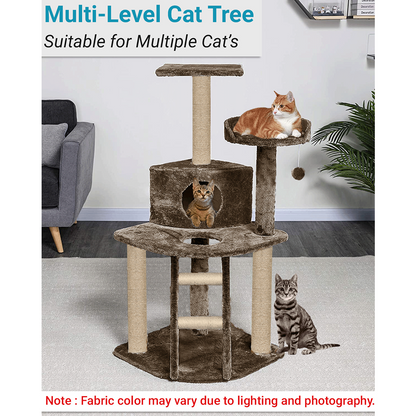 Furrlovers Multi Level Cat Tree with Plush Condo & Jute Scratching Posts (Brown)