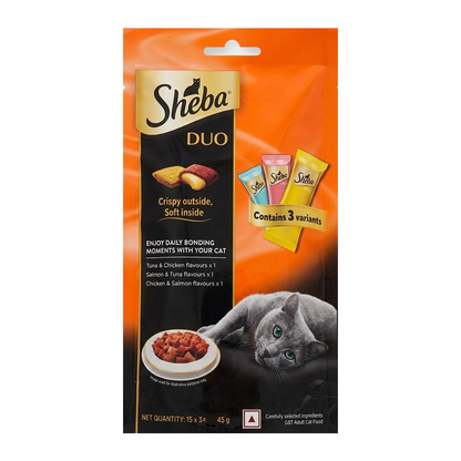 Sheba Maguro Pate Wet Food and Duo Tuna & Chicken, Salmon & Tuna, Chicken & Salmon Crunchy Treats Combo for Adult Cat
