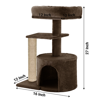 Furrlovers Multilevel Tree with Jute Rope Scratching Post and Fur Fabric Condo for Cats (Brown)