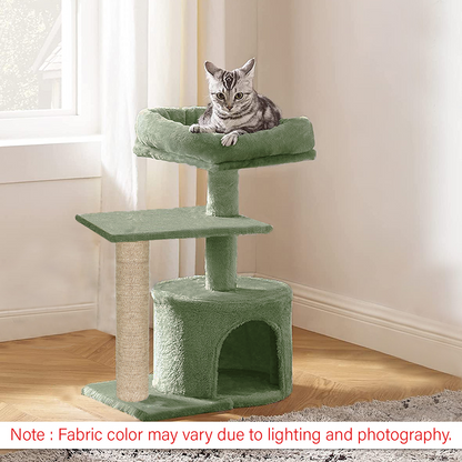 Furrlovers Multilevel Tree with Jute Rope Scratching Post and Fur Fabric Condo for Cats (Green)