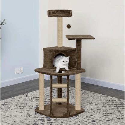 Furrlovers Multi Level Cat Tree with Plush Condo & Jute Scratching Posts (Brown)