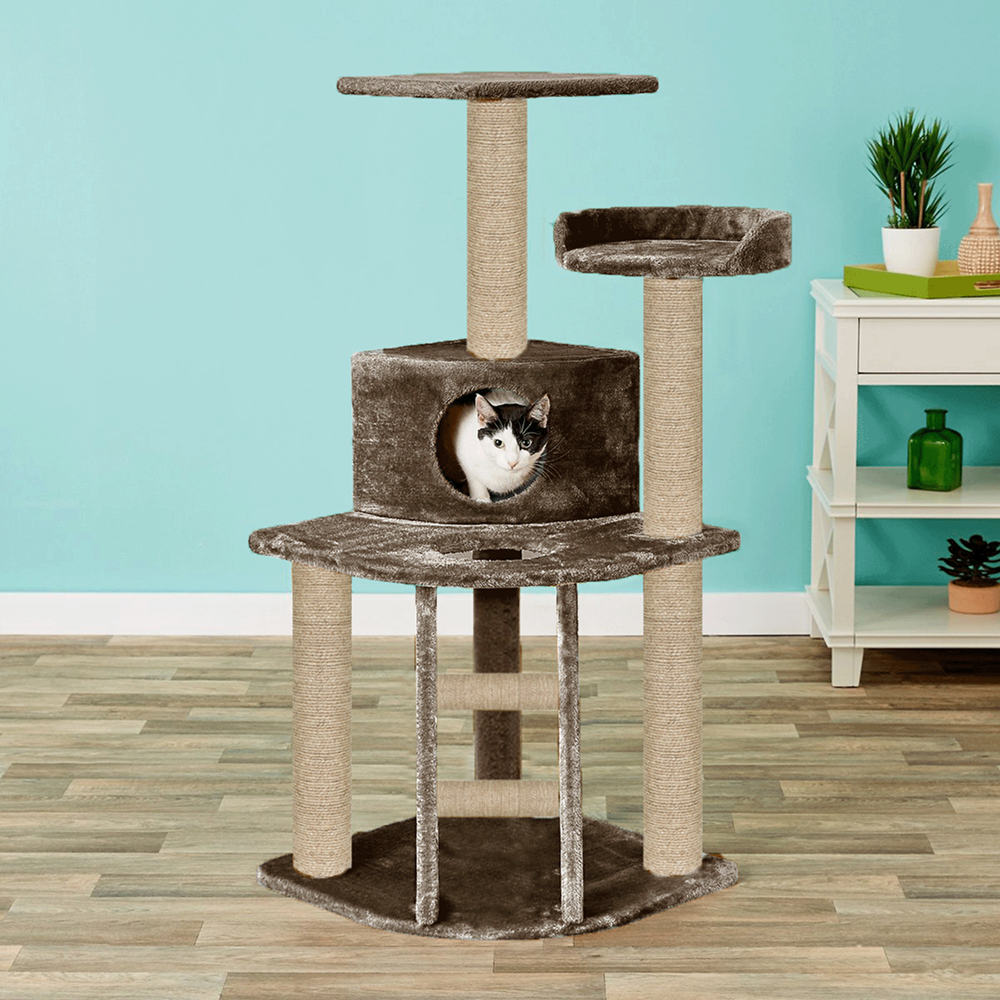 Furrlovers Multi Level Cat Tree with Plush Condo & Jute Scratching Posts (Brown)