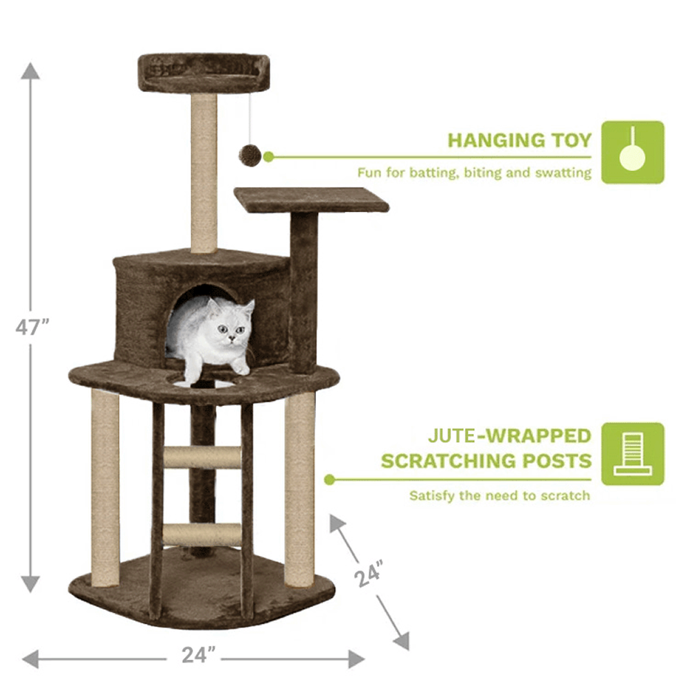 Furrlovers Multi Level Cat Tree with Plush Condo & Jute Scratching Posts (Brown)