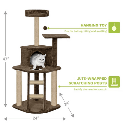 Furrlovers Multi Level Cat Tree with Plush Condo & Jute Scratching Posts (Brown)