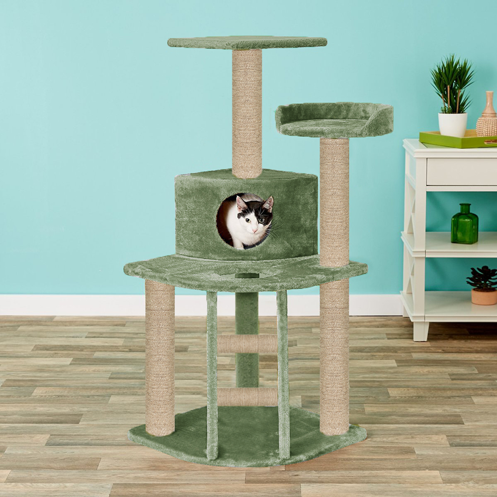 Furrlovers Multi Level Cat Tree with Plush Condo & Jute Scratching Posts (Green)